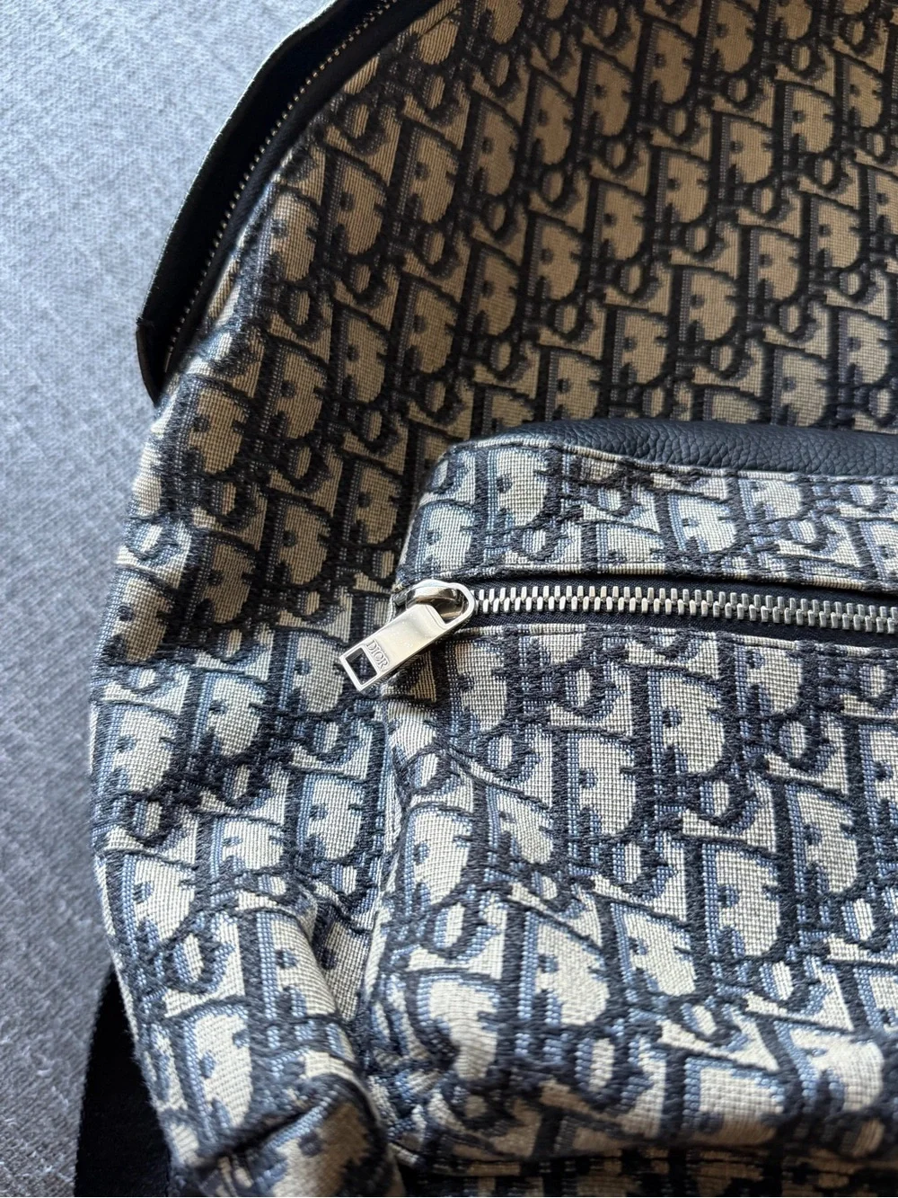 Dior Men's Navy Blue & Beige Oblique Canvas Backpack